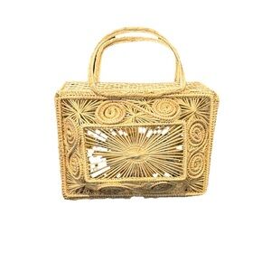 Iraca Palm Woven Basket Top Handle Handmade Boho Summer Handbag Purse